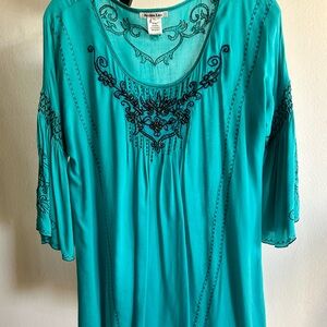 Chic Embroidered Turquoise Blouse